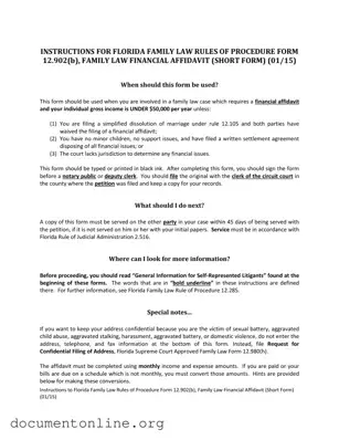 Free Florida Financial Affidavit Short 12.902(b) Template