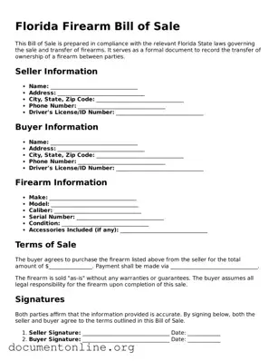 Free Firearm Bill of Sale Form for Florida State