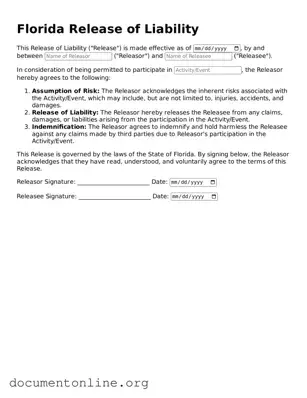 Free Release of Liability Form for Florida State