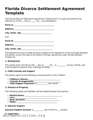 Free Divorce Settlement Agreement Form for Florida State