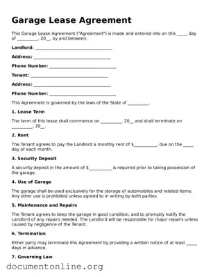 Free Garage Lease Agreement Form