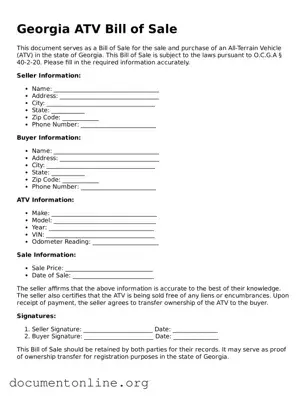 Free ATV Bill of Sale Form for Georgia State
