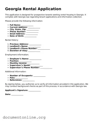 Free Rental Application Form for Georgia State