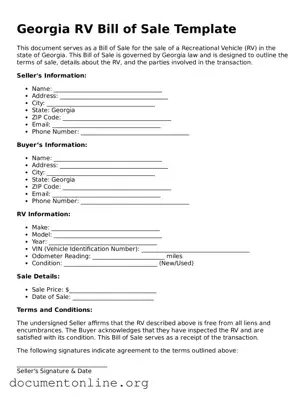 Free RV Bill of Sale Form for Georgia State