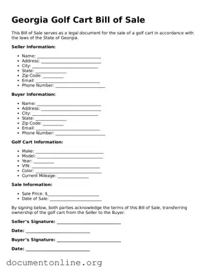 Free Golf Cart Bill of Sale Form for Georgia State