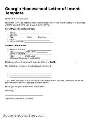 Free Homeschool Letter of Intent Form for Georgia State