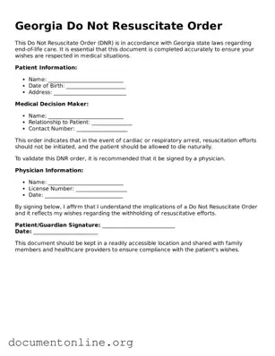Free Do Not Resuscitate Order Form for Georgia State