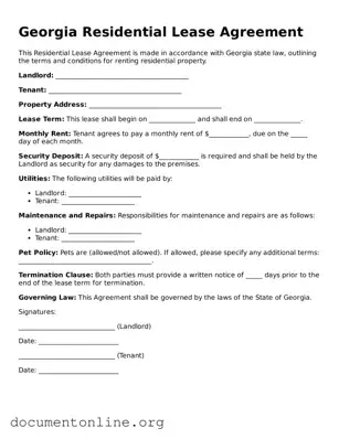 Free Residential Lease Agreement Form for Georgia State