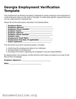 Free Employment Verification Form for Georgia State