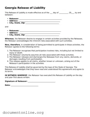Free Release of Liability Form for Georgia State
