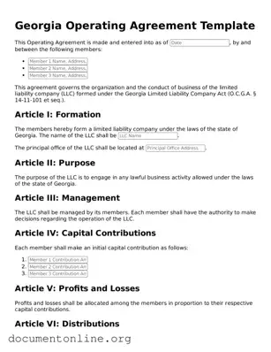 Free Operating Agreement Form for Georgia State