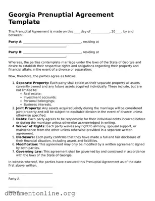Free Prenuptial Agreement Form for Georgia State