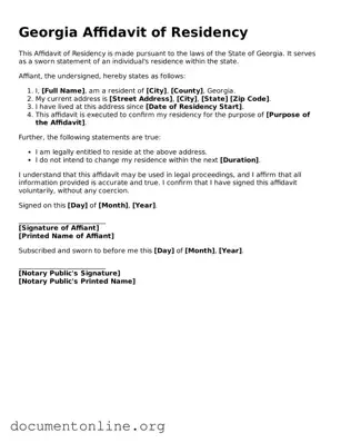 Free Affidavit of Residency Form for Georgia State