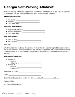 Free Self-Proving Affidavit Form for Georgia State