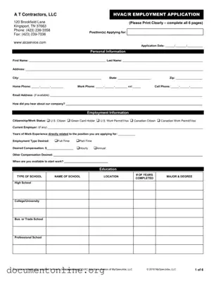 Free Hvac Job Application Template
