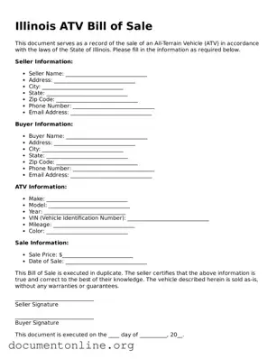 Free ATV Bill of Sale Form for Illinois State