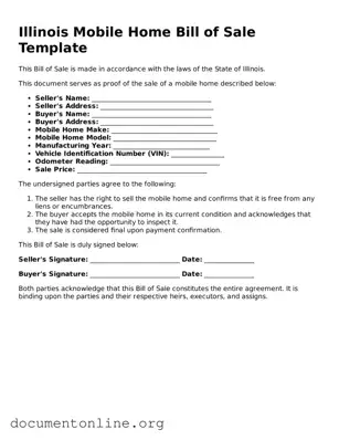 Free Mobile Home Bill of Sale Form for Illinois State
