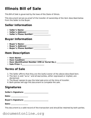 Free Bill of Sale Form for Illinois State