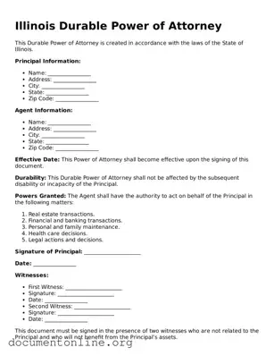 Free Durable Power of Attorney Form for Illinois State