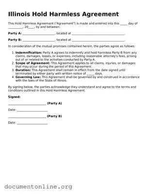 Free Hold Harmless Agreement Form for Illinois State
