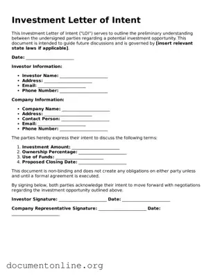 Free Investment Letter of Intent Form