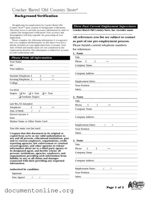 Free Cracker Barrel Background Check Template
