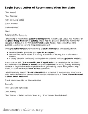 Free Eagle Scout Letter of Recommendation Form