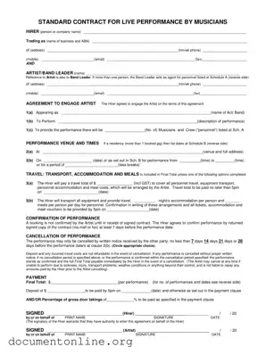 Free Live Performance Contract Template