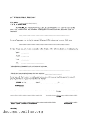 Free Louisiana act of donation Template