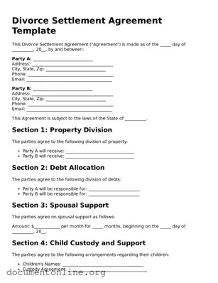 Free Divorce Settlement Agreement Form