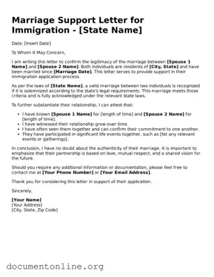 Free Marriage Support Letter for Immigration Form