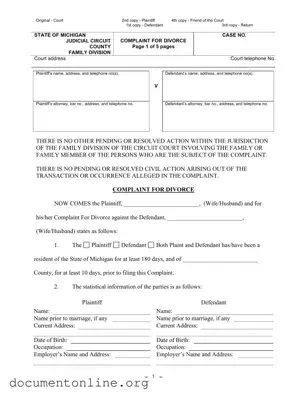 Free Michigan Complaint Divorce Template