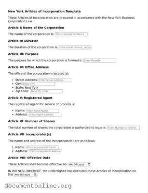 Free Articles of Incorporation Form for New York State