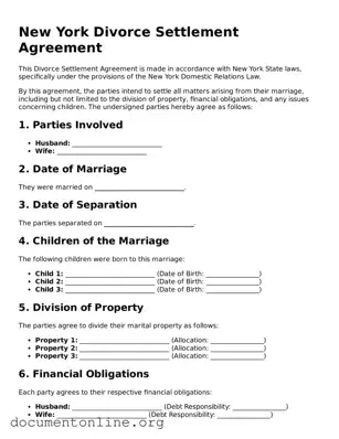 Free Divorce Settlement Agreement Form for New York State
