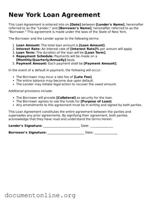 Free Loan Agreement Form for New York State