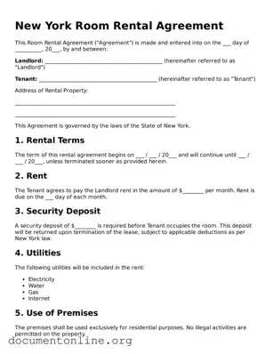 Free Room Rental Agreement Form for New York State