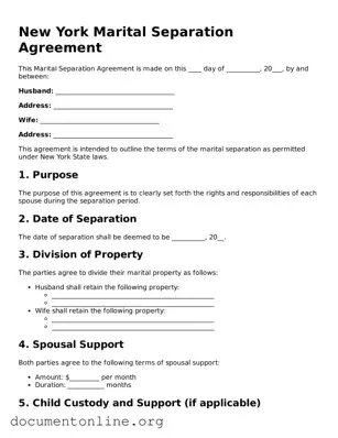 Free Marital Separation Agreement Form for New York State