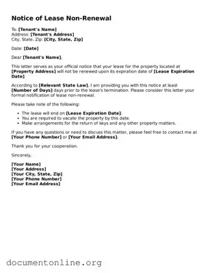 Free Notice of Lease Non-Renewal Form