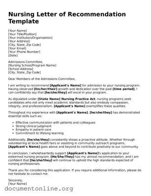 Free Nursing Letter of Recommendation Form