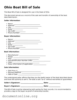 Free Boat Bill of Sale Form for Ohio State