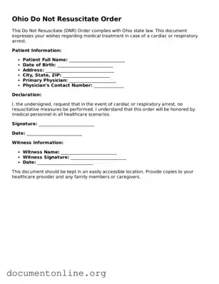 Free Do Not Resuscitate Order Form for Ohio State