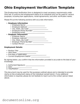 Free Employment Verification Form for Ohio State