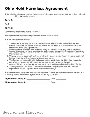 Free Hold Harmless Agreement Form for Ohio State