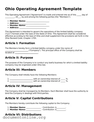 Free Operating Agreement Form for Ohio State