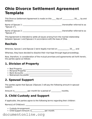 Free Divorce Settlement Agreement Form for Ohio State