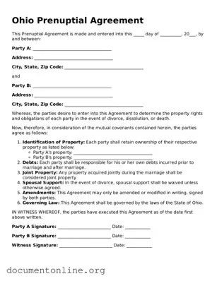 Free Prenuptial Agreement Form for Ohio State