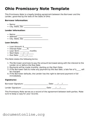 Free Promissory Note Form for Ohio State