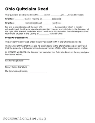 Free Quitclaim Deed Form for Ohio State