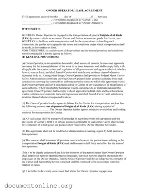 Free Owner Operator Lease Agreement Template