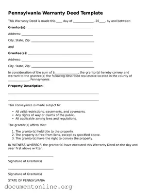 Free Deed Form for Pennsylvania State